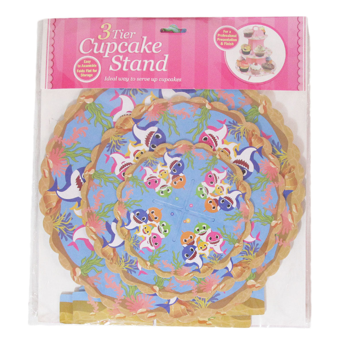 Three Tier Printed Baby Sh@rk Family Cardboard Cake Stand Tray