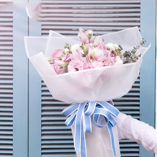 New Matching Mix - Frosted Wrapping Paper with Coloured Border - Floral Bouquet Wrapping Sheets