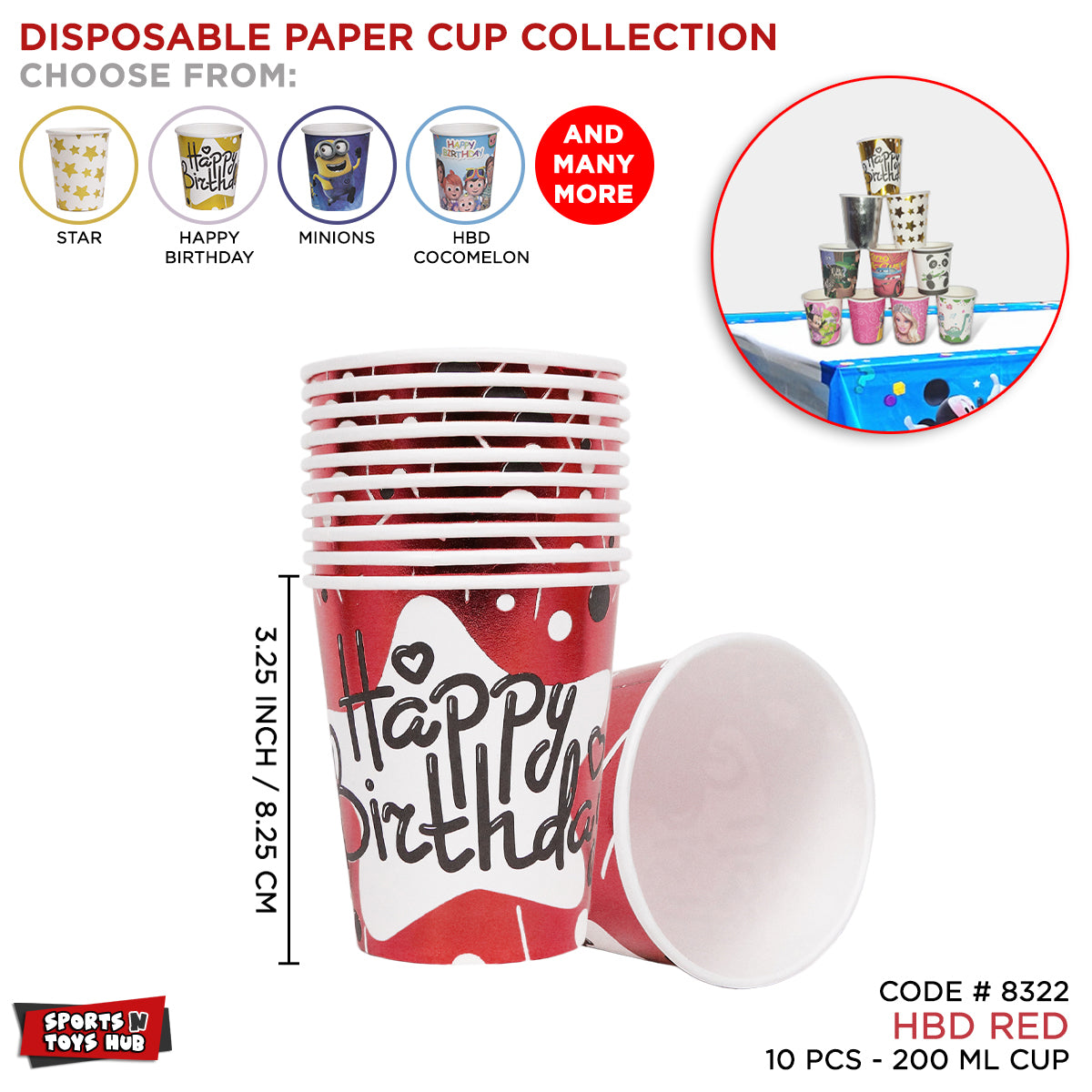 Red Shinny Happy Birthday Printed Plates & Glasses - 10 Pcs