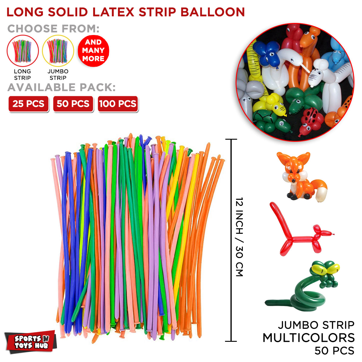 Jumbo Long Strip Solid Latex Balloons Collection