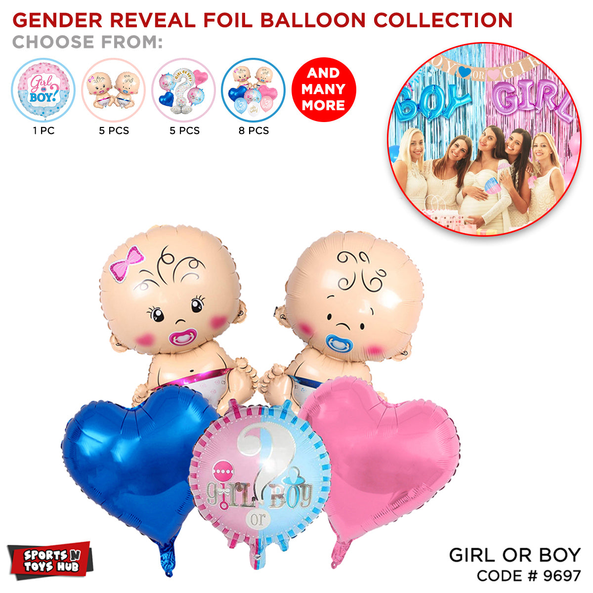 Gender Reveal Boy Or Girl Foil Balloon Set