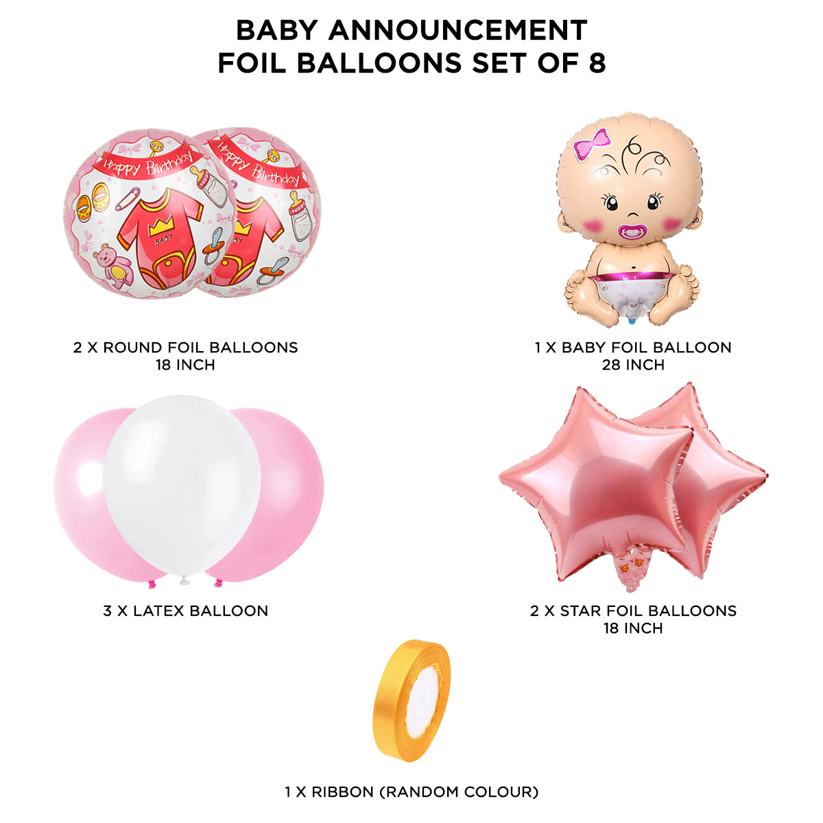 Baby Girl Foil Balloon Set - 8 Pcs