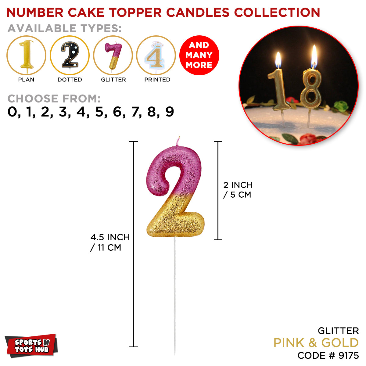 Pink & Gold Glitter Number Candle Collection