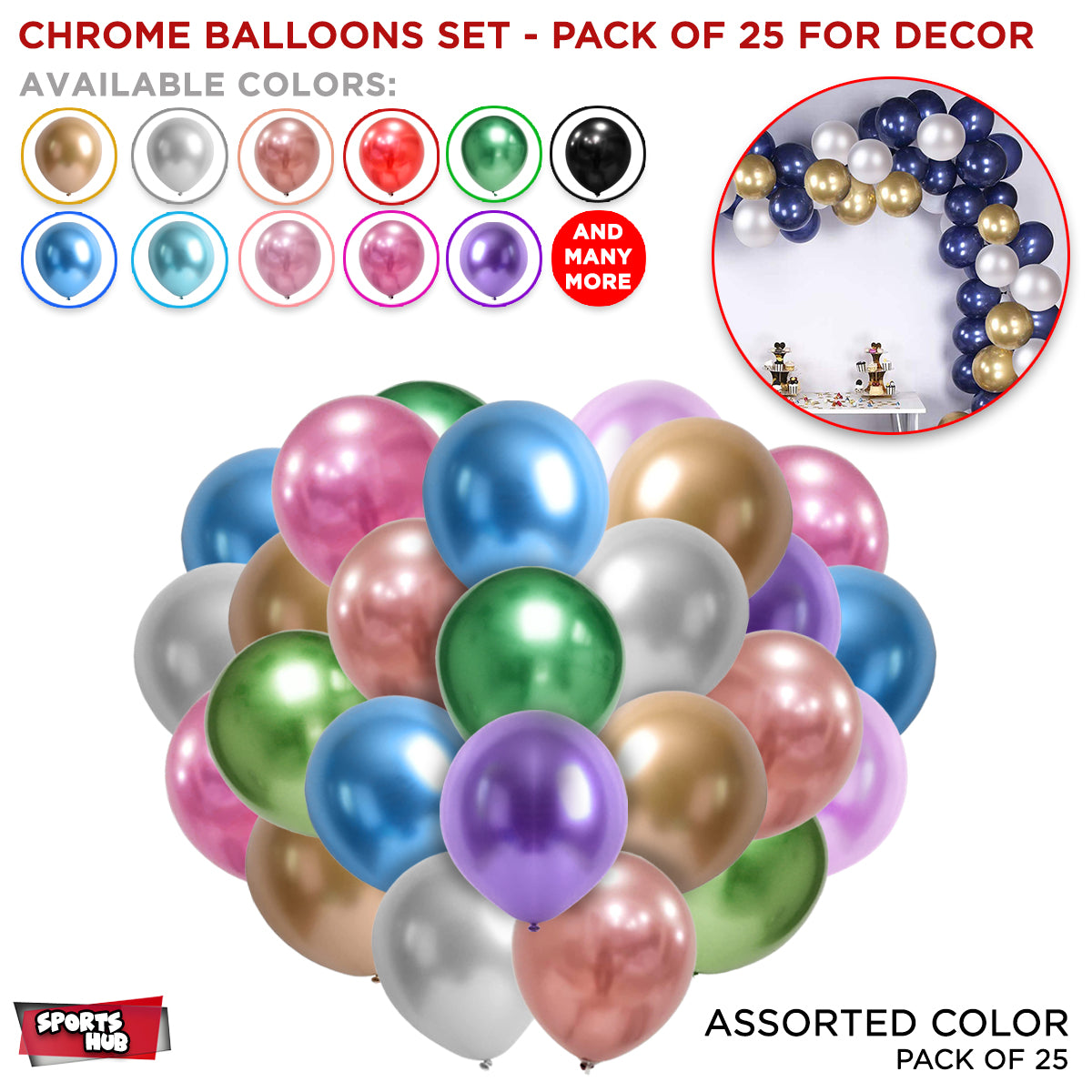 10 Inch 1.8 Gram Chrome Latex Round Balloons - 25 Pcs