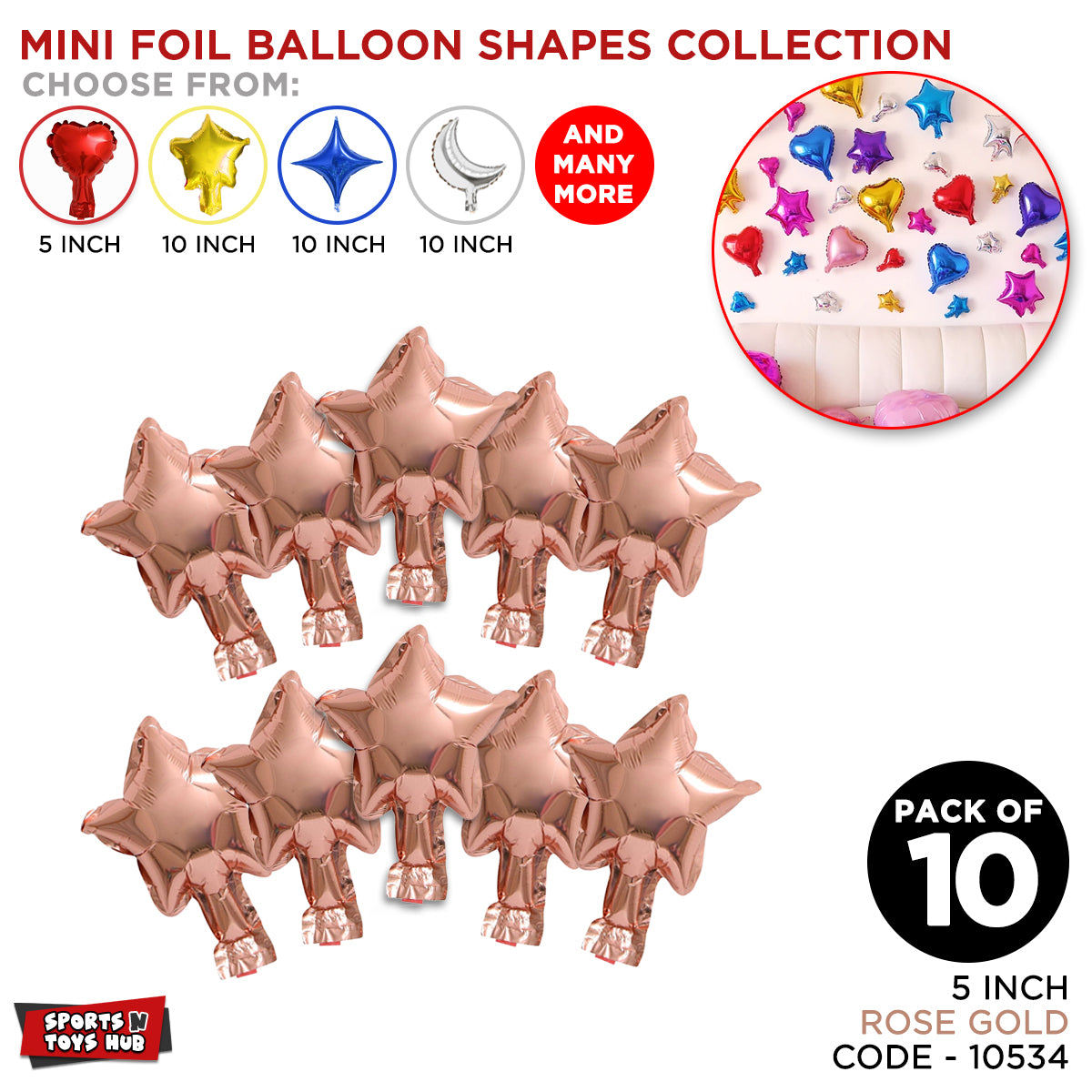 10 Pc Mini Star Shape Foil Balloon - 5 inch