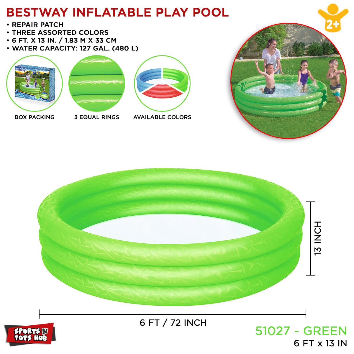 6 Ft Bestway Inflatable Play Swimming Pool For Kids - 51027