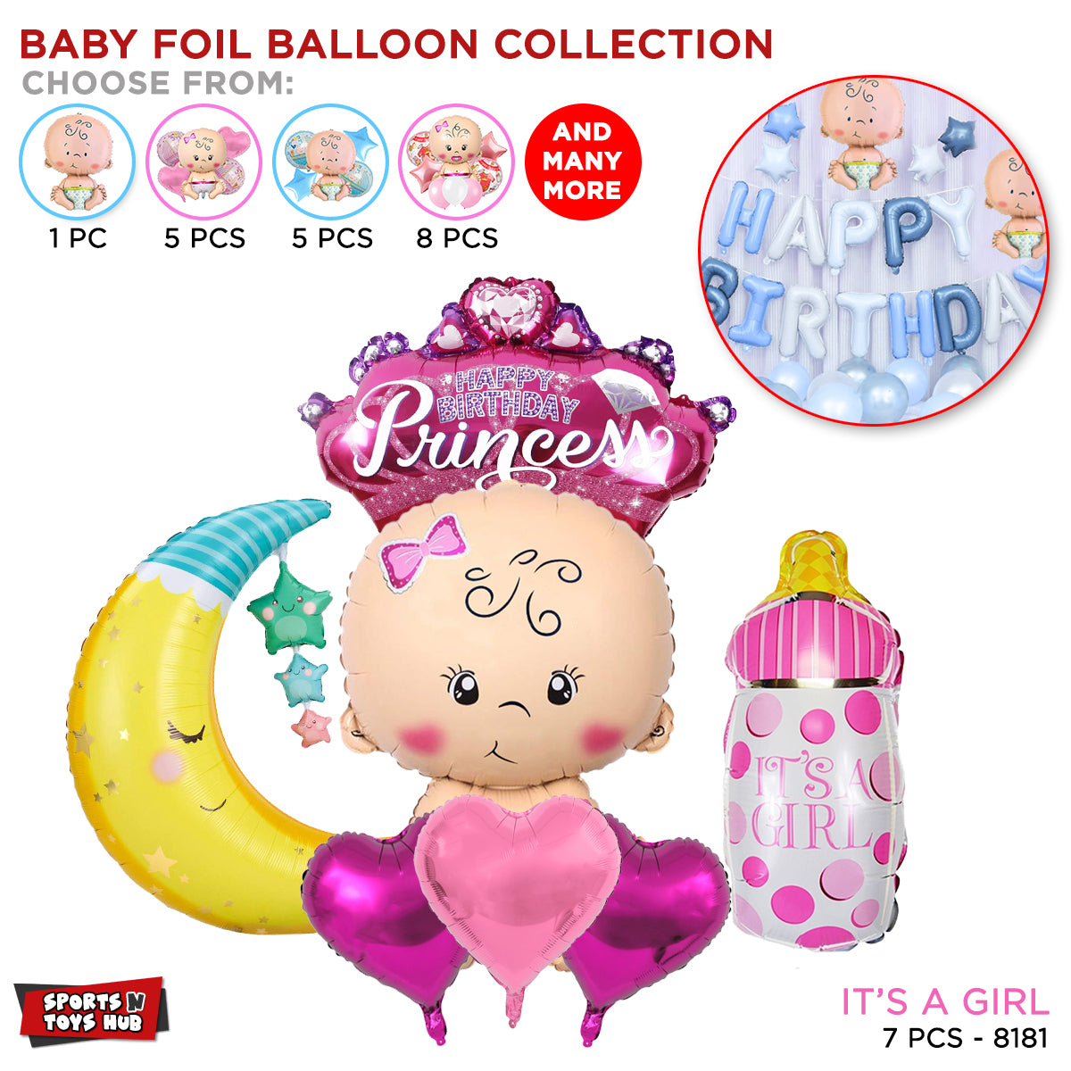 Baby Girl Foil Balloon Set - 7 Pcs