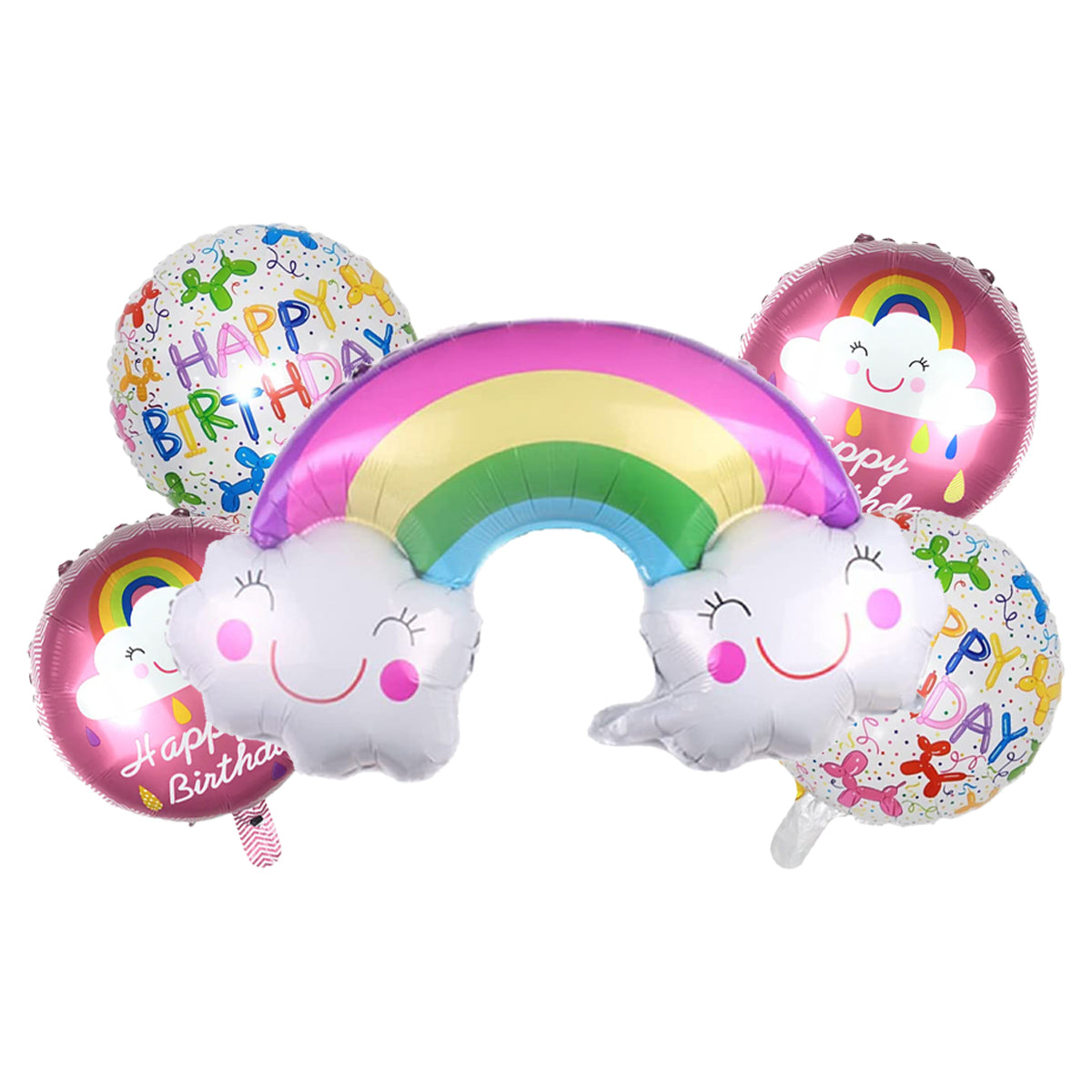 HBD Rainbow Pack Of 5 Foil Balloon Set