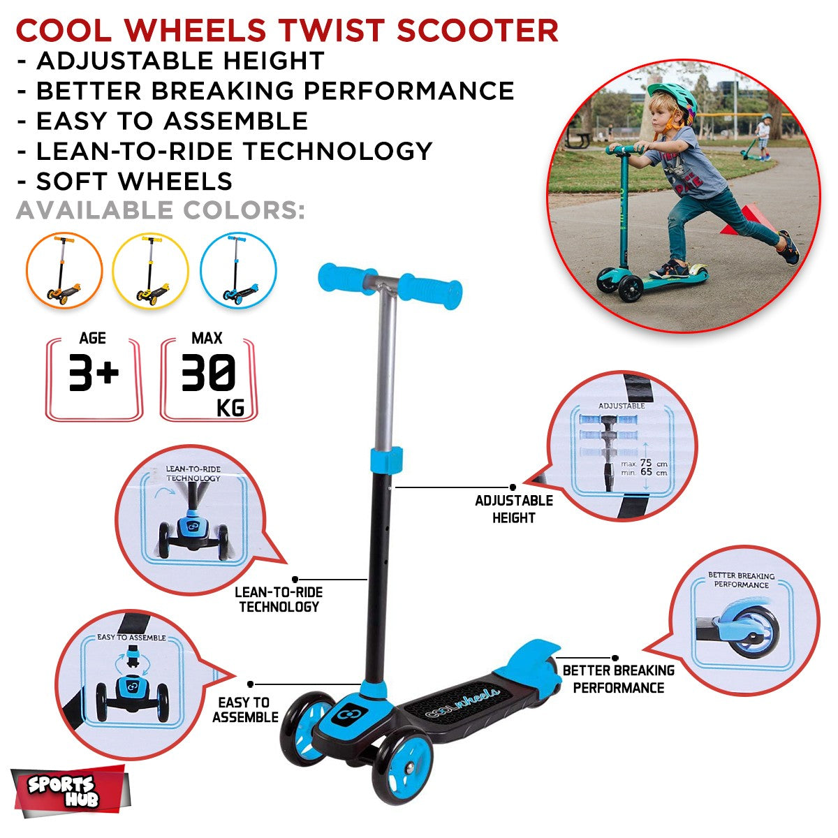 Cool Wheels Twist Scooty for Kids Suitable Age 3+, Code - FR58062/ FR58055/ FR58048/ FR57898