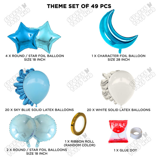 Crescent Moon Pacific Blue Color Foil Balloon Party Decoration Set