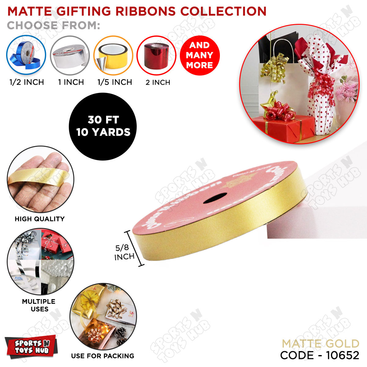 5/8 Inch x 10 Yards – Matte Finish Plastic Curling Ribbon for Bouquet Wrapping & Gift Packing