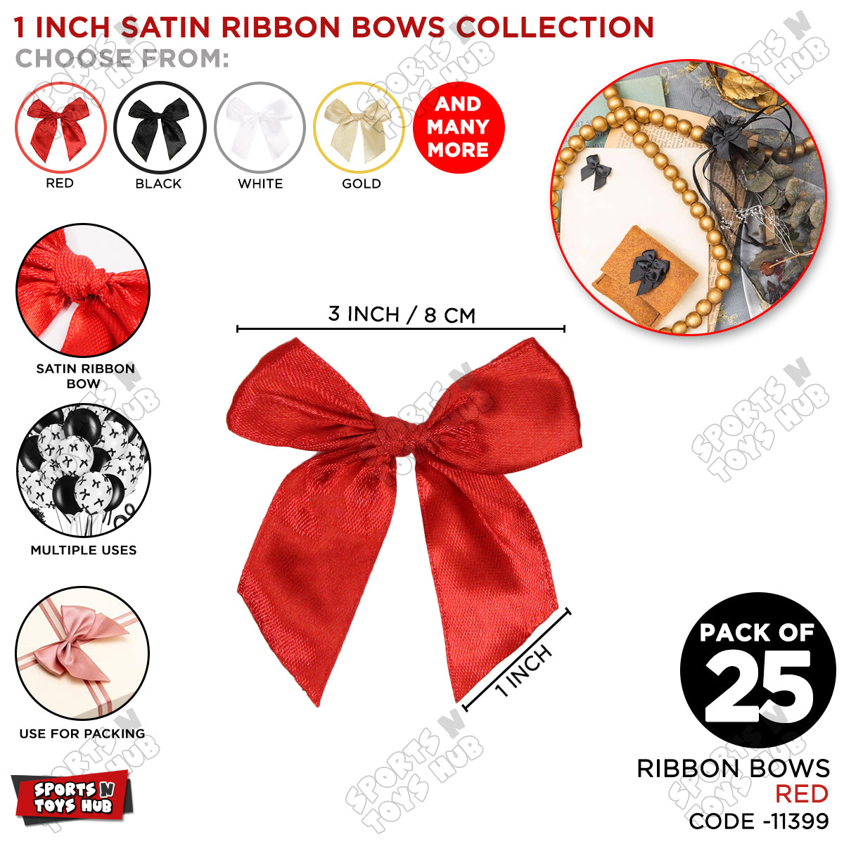 3-Inch Satin Ribbon Bows β For Gift Wrapping & Decor - Pack of 25