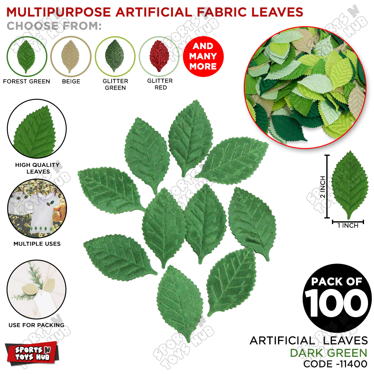 Artificial Plain Fabric Rose Leaves β Pack of 100