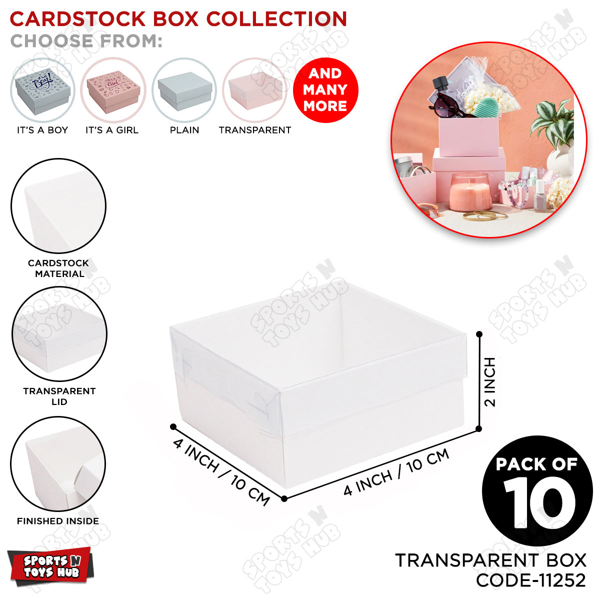 Clear Lid Box 4x4x2 Inch - Pack Of 10