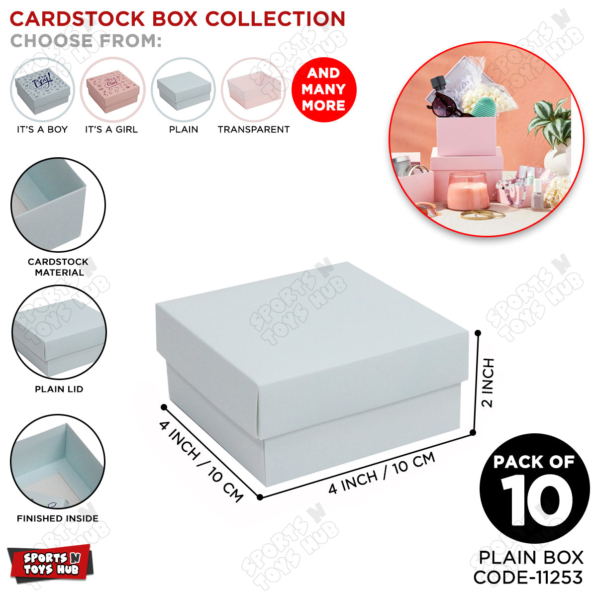 Card Stock Lid Box 4x4x2 Inch - Pack Of 10