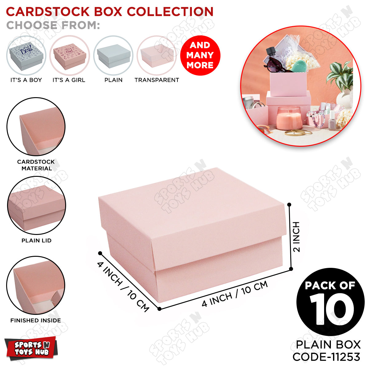 Card Stock Lid Box 4x4x2 Inch - Pack Of 10