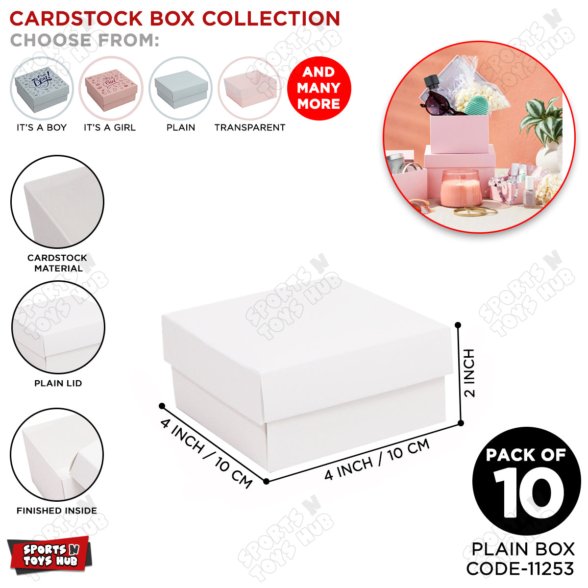 Card Stock Lid Box 4x4x2 Inch - Pack Of 10