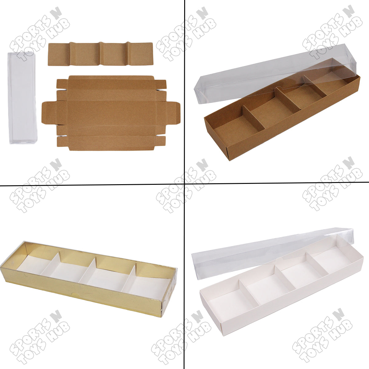 Long Brownie Clear Lid 4 Partition Box 3x12x1.5 Inch - Pack Of 10