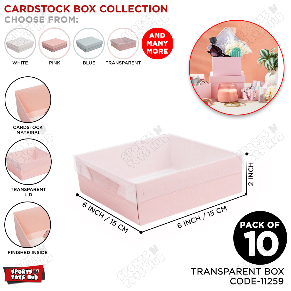 Clear Lid Box 6x6x2 Inch - Pack Of 10