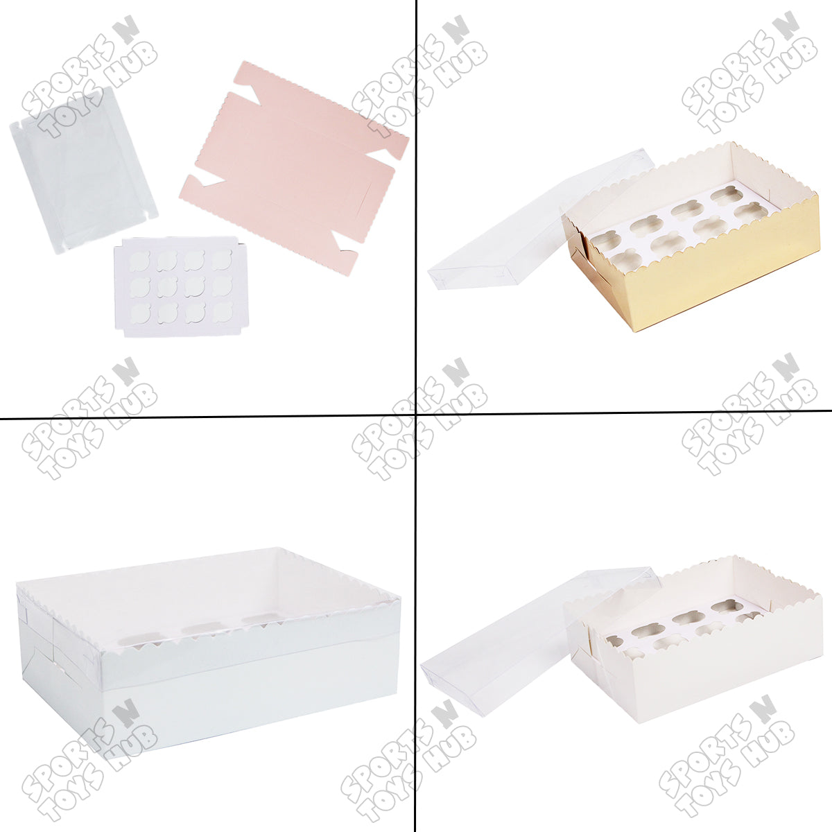 Wavy Edge Clear Lid Box With 12 Mini Cup Cake Tray 6x9x3 Inch - Pack Of 10