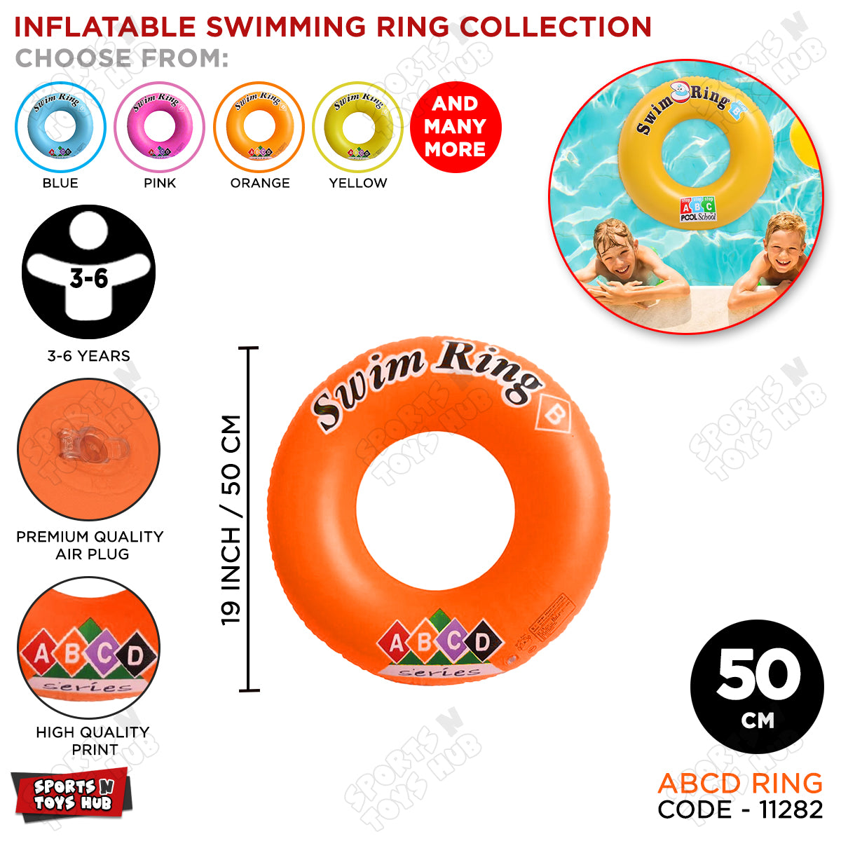 Inflatable ABCD 50 CM 3 To 6 Age Swimming Ring Tube