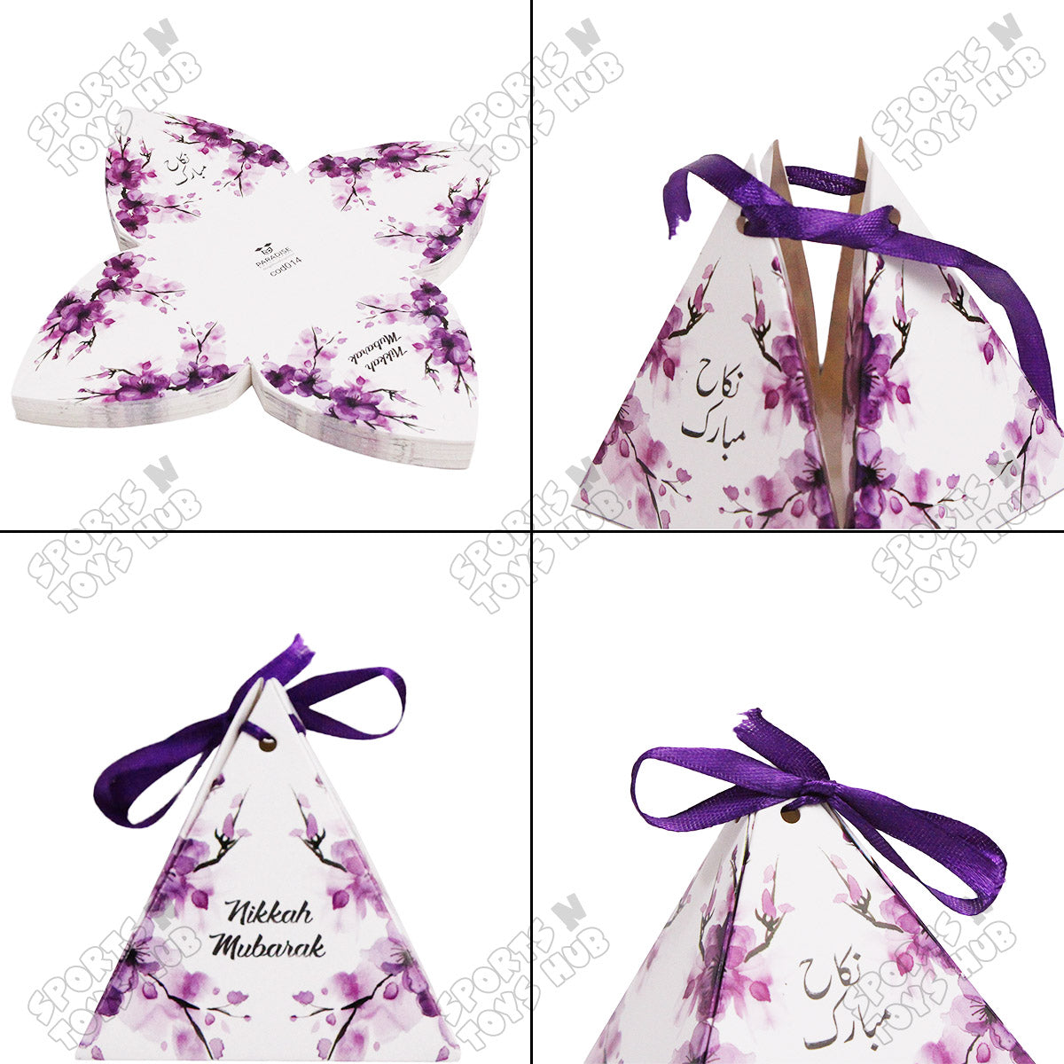 Floral Pyramid Favor Nikkah Mubarak Purple Flower Print Bid Box