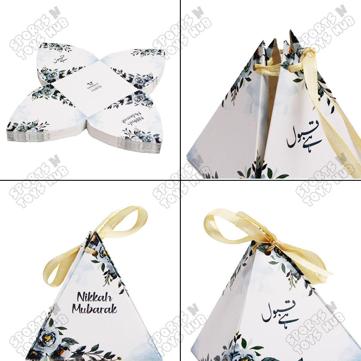 Floral Pyramid Favor Qabool Hai Blue Rose Flower Print Bid Box