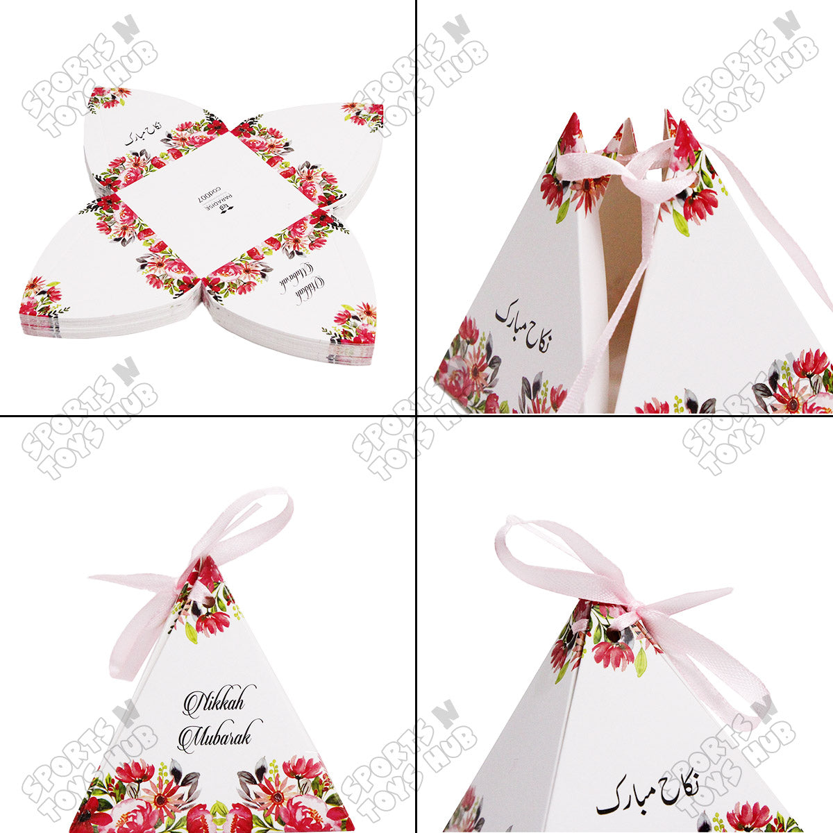 Floral Pyramid Favor Nikkah Mubarak Pink Flower Print Bid Box