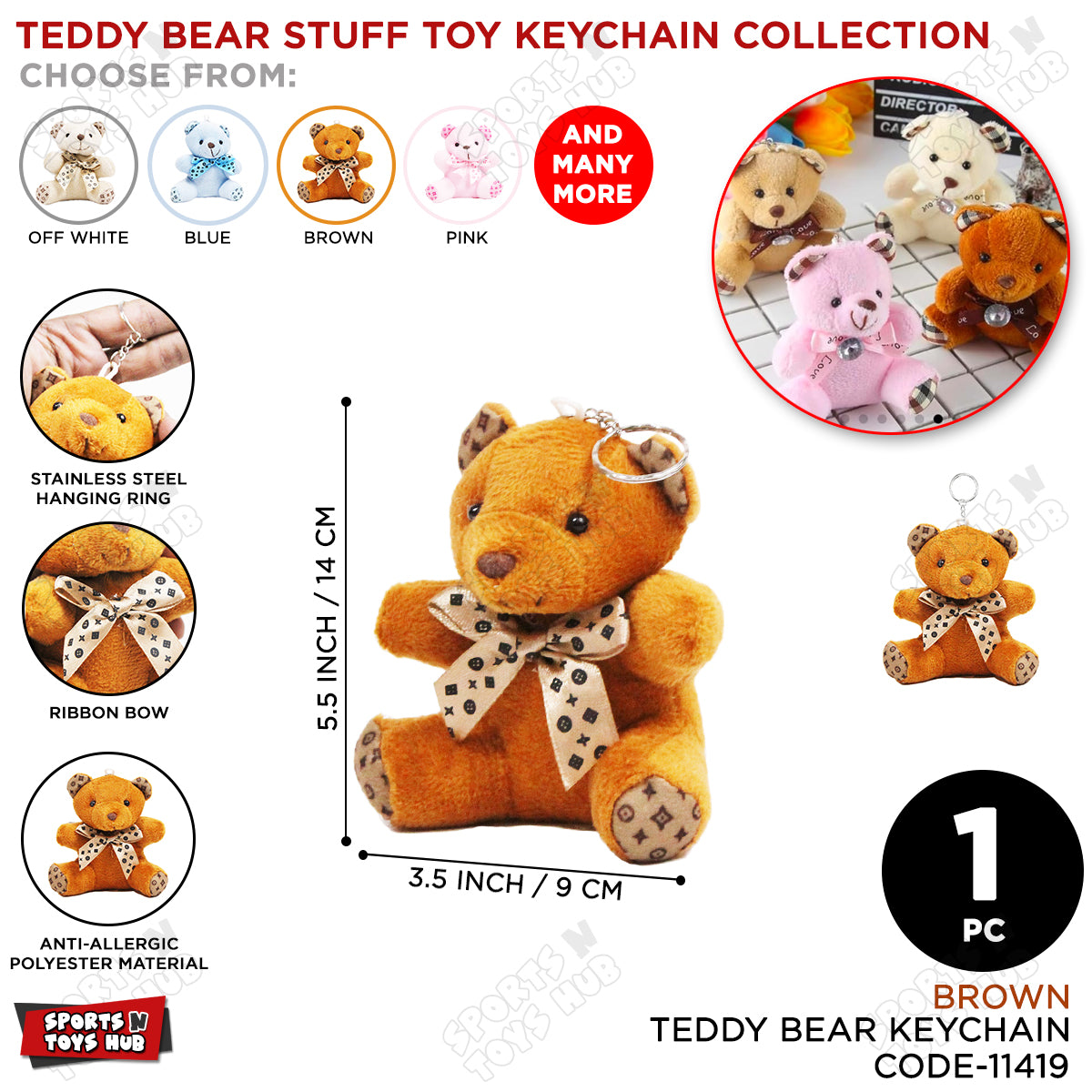 Teddy Bear Stuff Toys Keychain - Brown