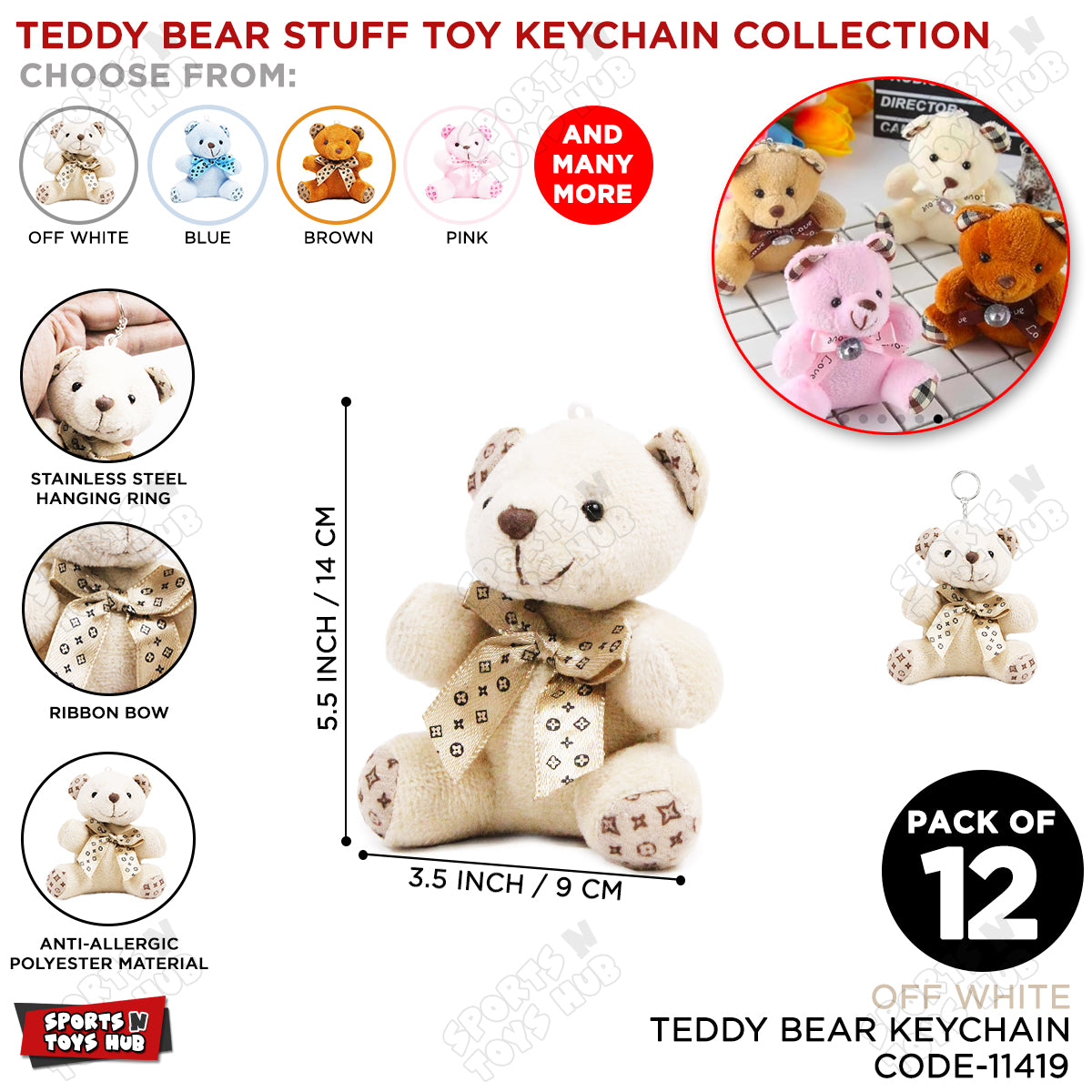 Teddy Bear Stuff Toys Keychain - Off White