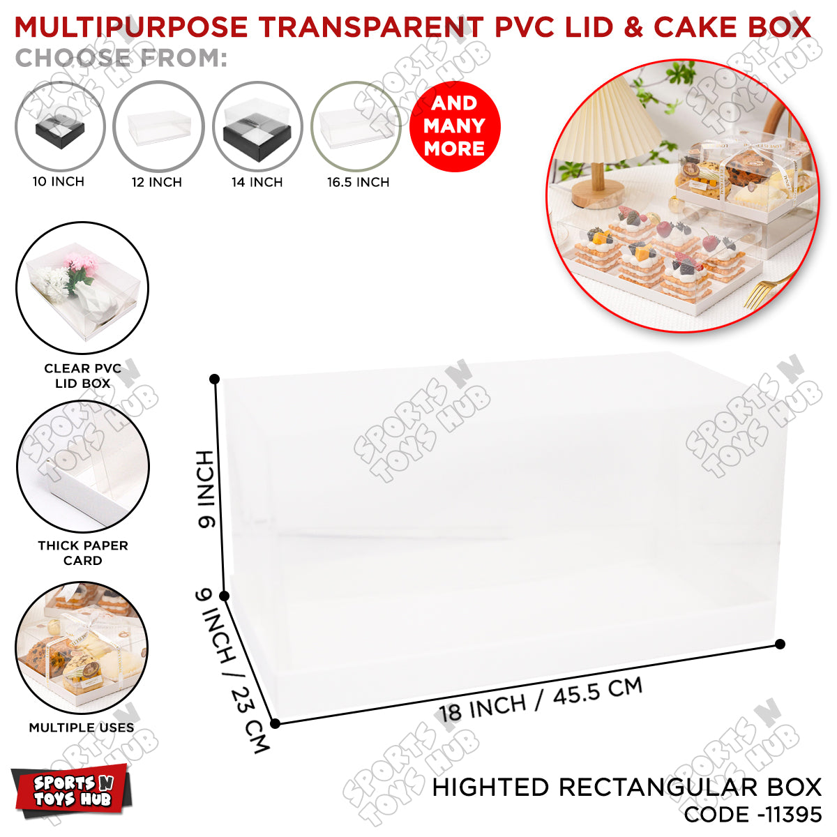 Transparent Heighted Rectangle Shape PVC Lid Multi Purpose Cake or Gift Box