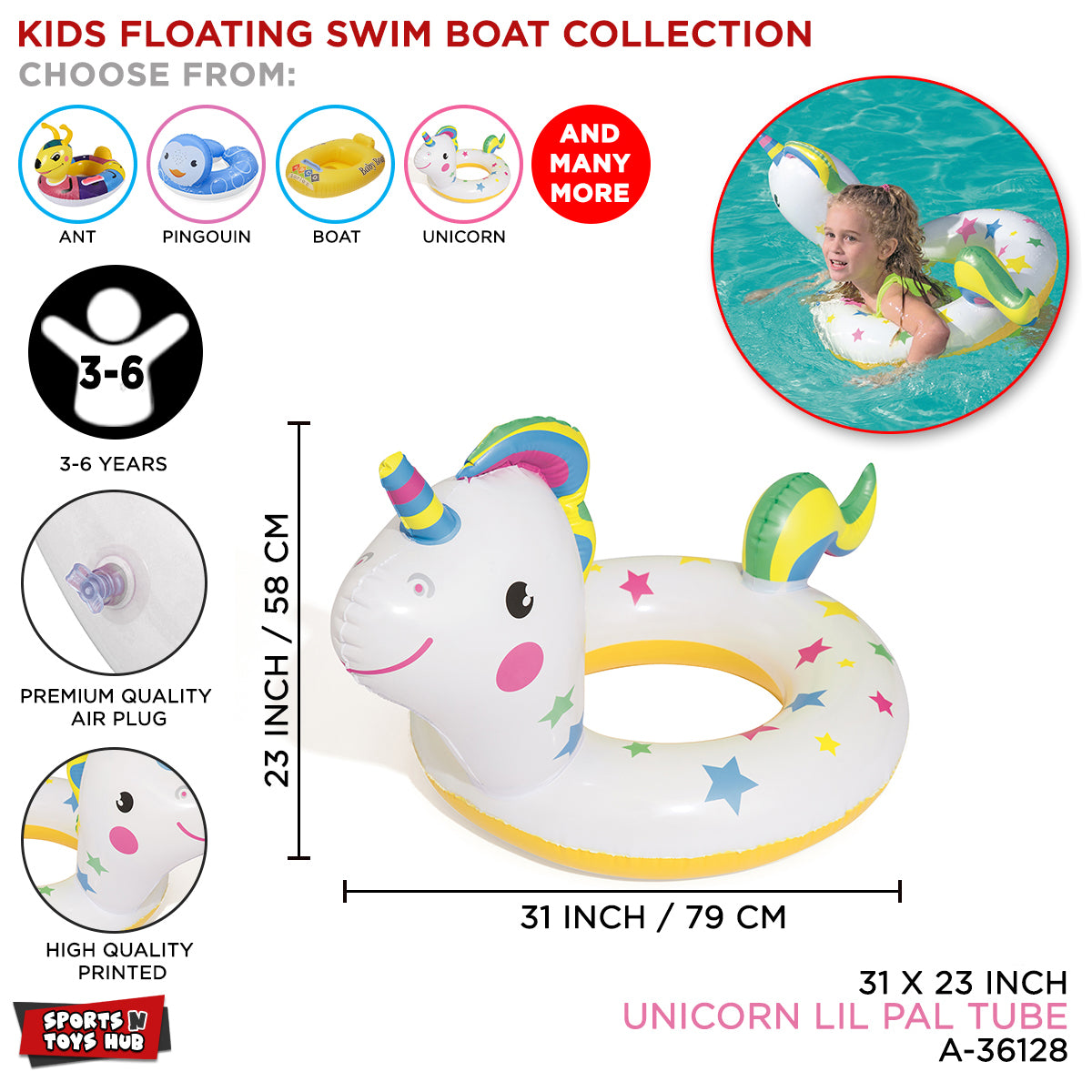 Bestway Cartoon Character Unicorn Shape Swimming Ring Tube