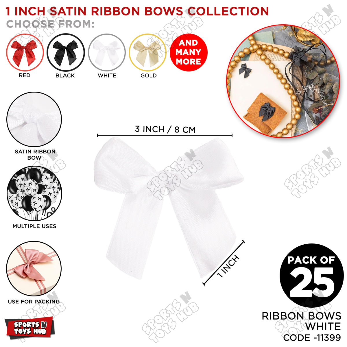 3-Inch Satin Ribbon Bows β For Gift Wrapping & Decor - Pack of 25