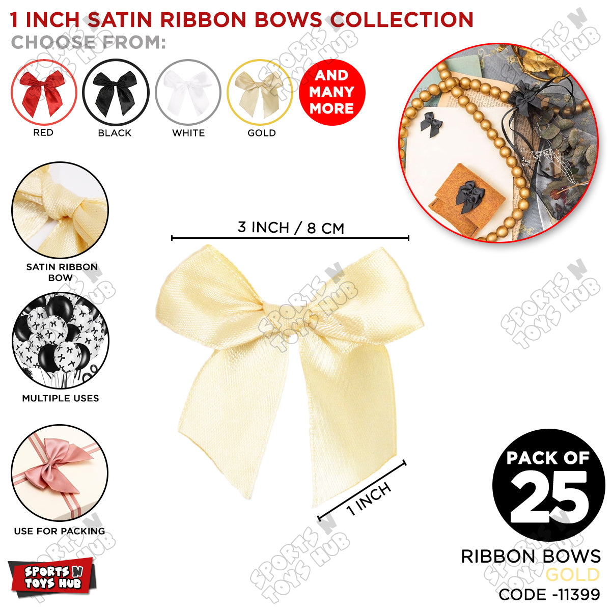 3-Inch Satin Ribbon Bows β For Gift Wrapping & Decor - Pack of 25