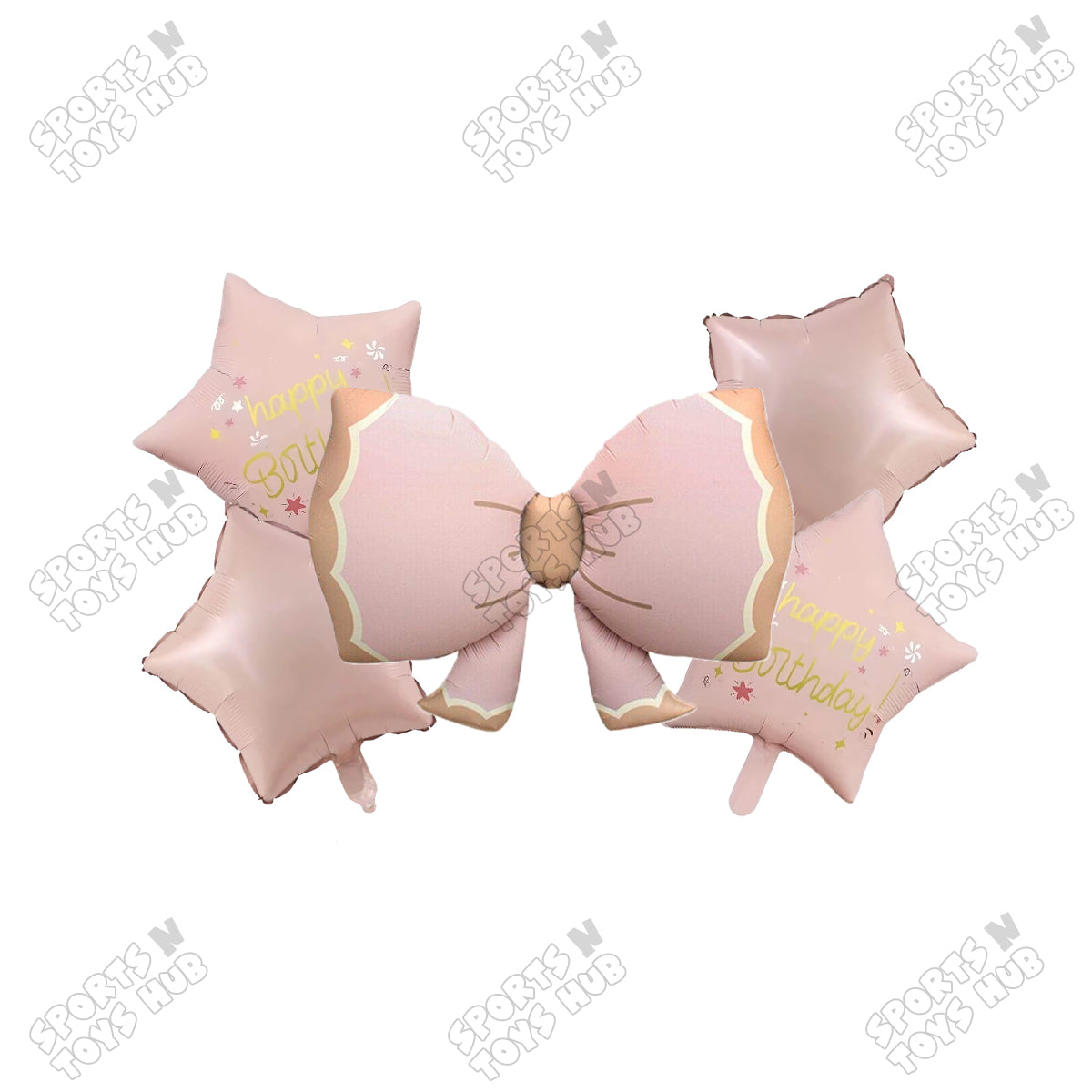 Pastel Matte Pink Color Bow Pack Of 5 Foil Balloon Set