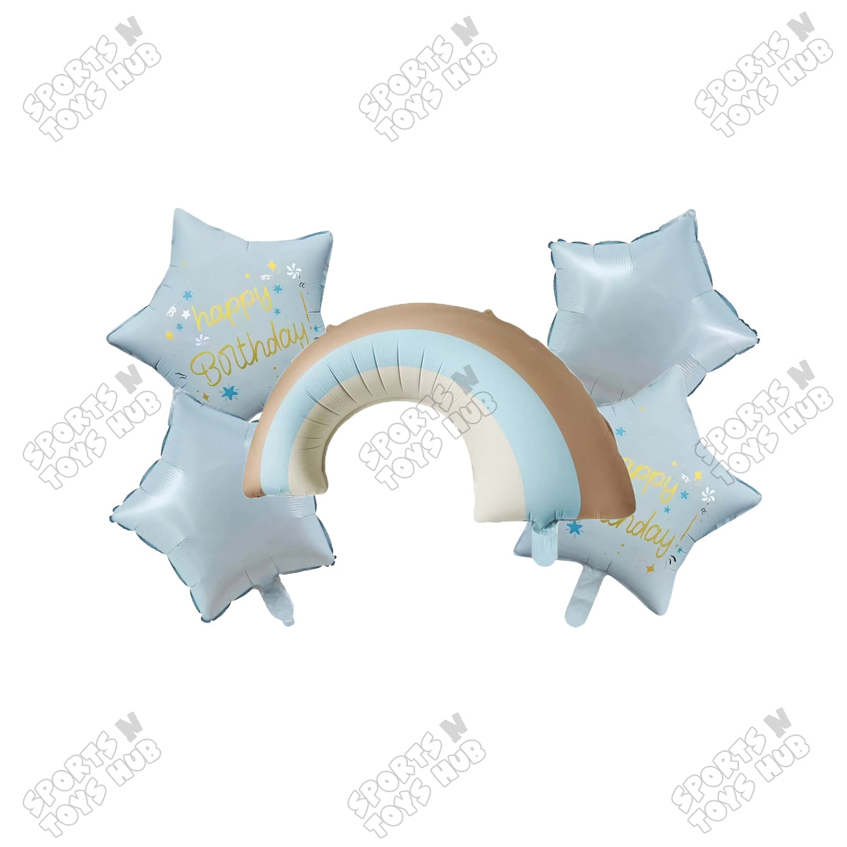 Pastel Blue Matte Color Rainbow Pack Of 5 Foil Balloon Set