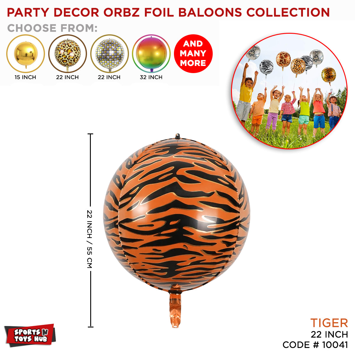 22 Inch - 4D Shape Jungle Safari Tiger Skin Pattern Orbz Foil Balloons