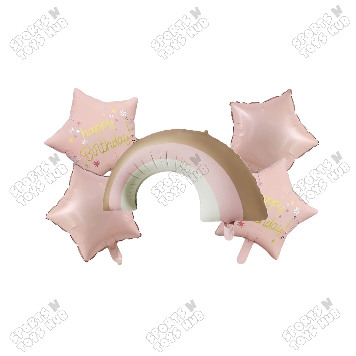 Pastel Pink Matte Color Rainbow Pack Of 5 Foil Balloon Set