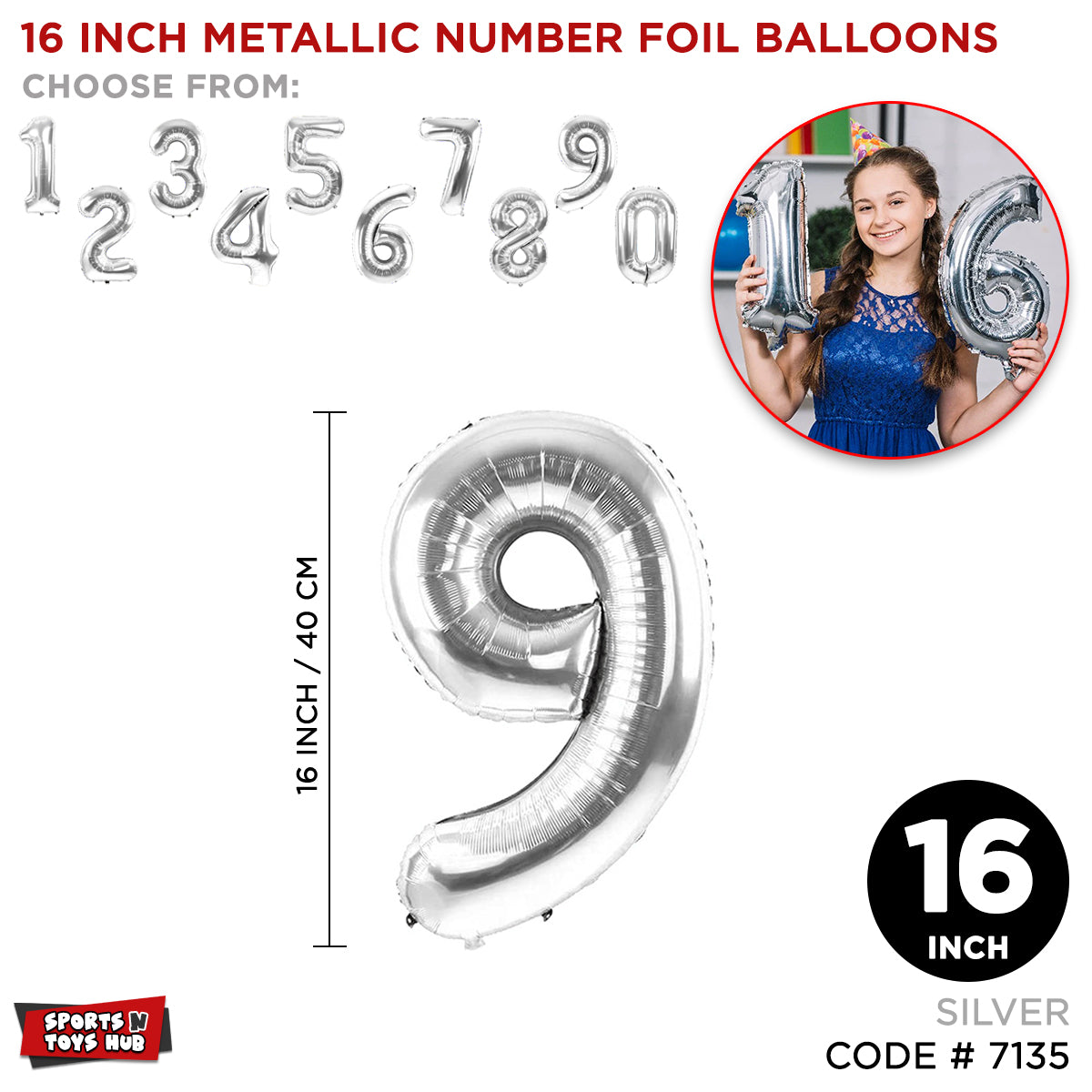 16 Inch Silver Color Number Foil Balloon