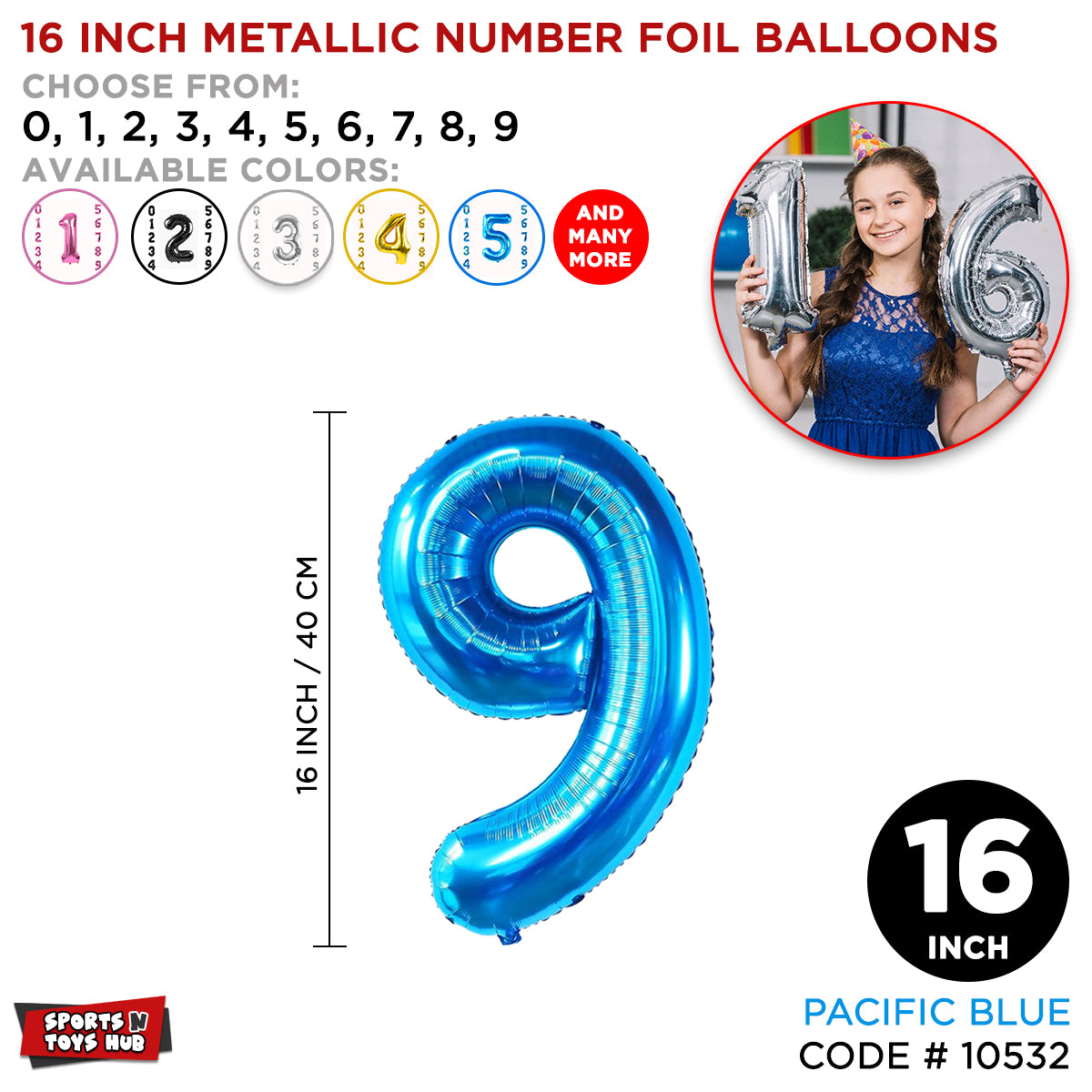 16 Inch Blue Number Foil Balloon Collection