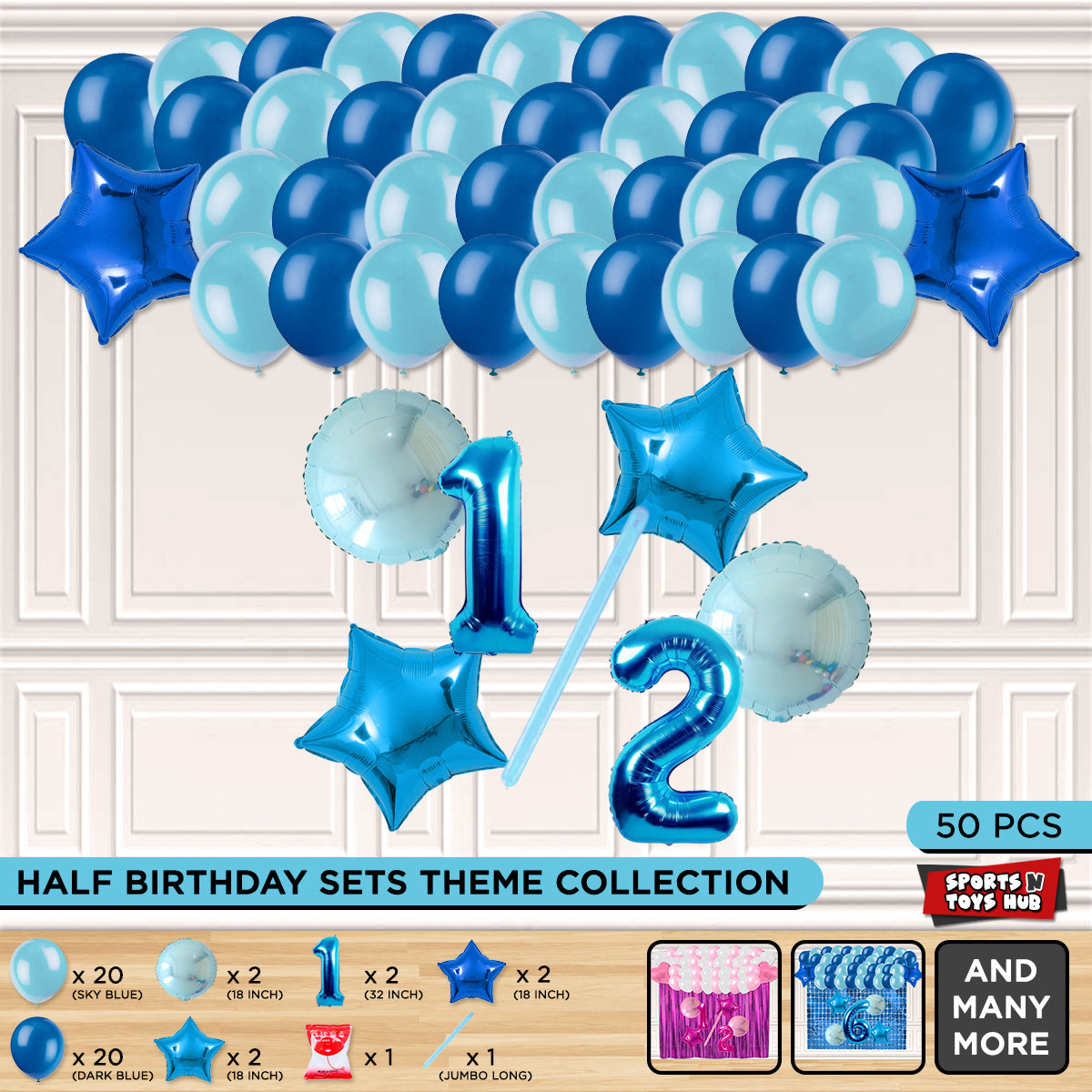 Half Birthday Foil Balloon Theme Without Curtain - Blue