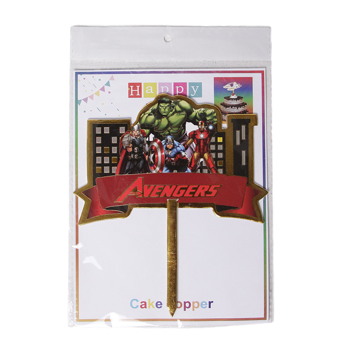 Cartoon Character HBD @vengers Painted Card Board Cake Topper