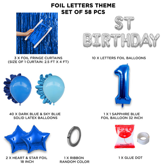 1ST Birthday Foil Letter Theme With Curtain - Blue