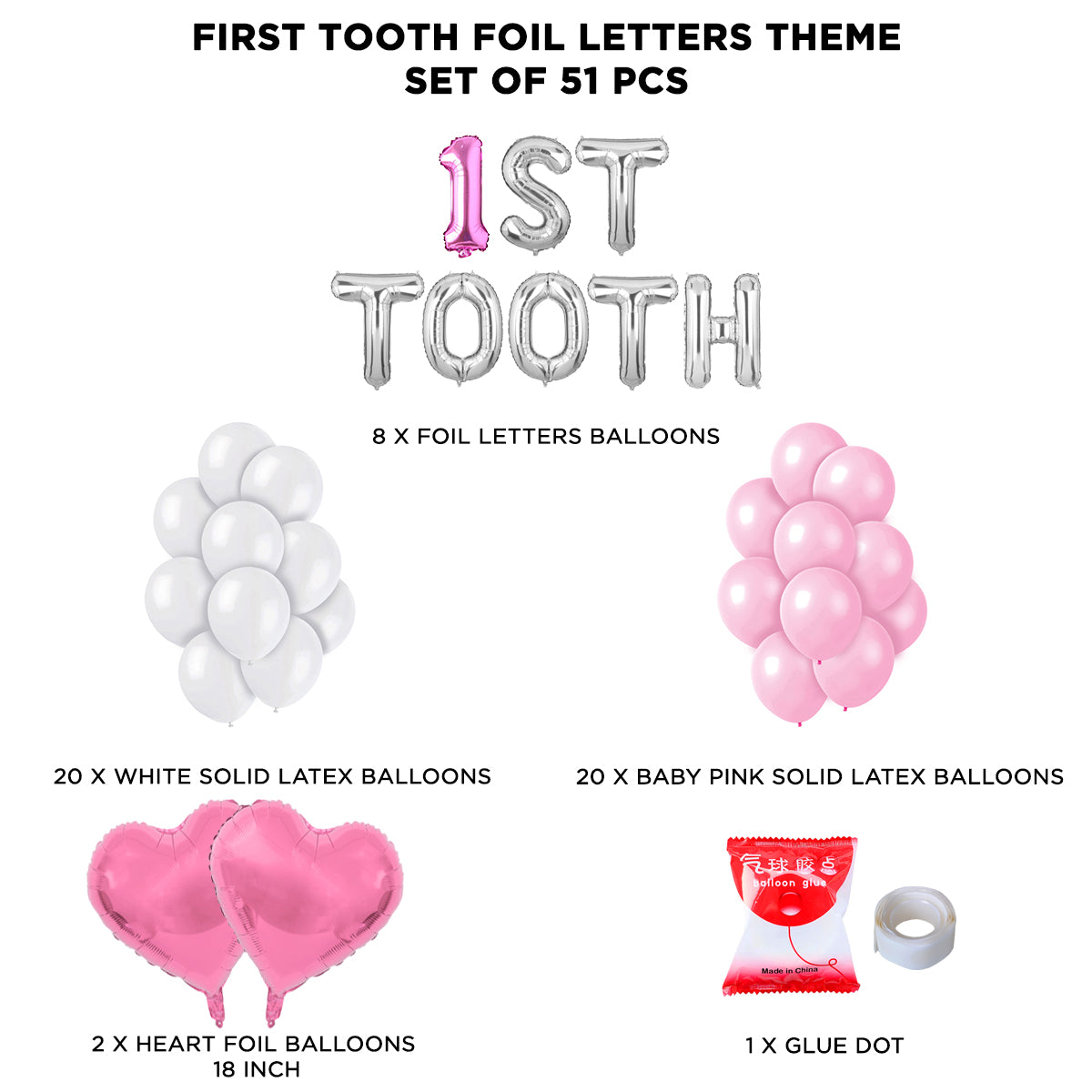 1st Tooth Foil Letters Theme Without Curtain - Pink