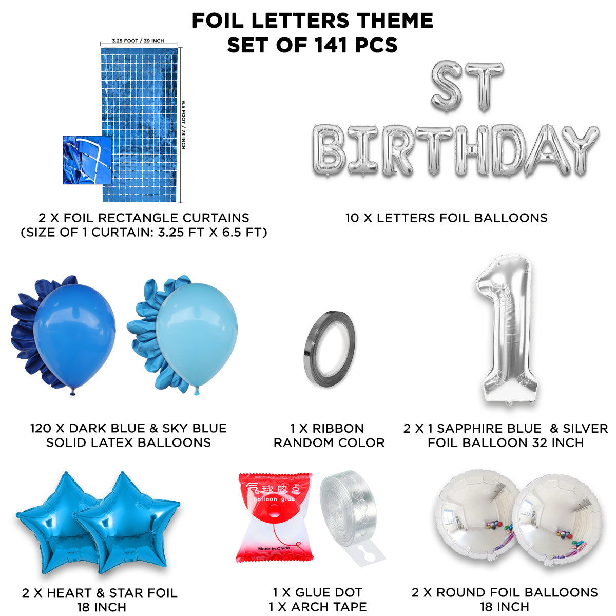 1ST Birthday Foil Letter Arch Theme - Blue