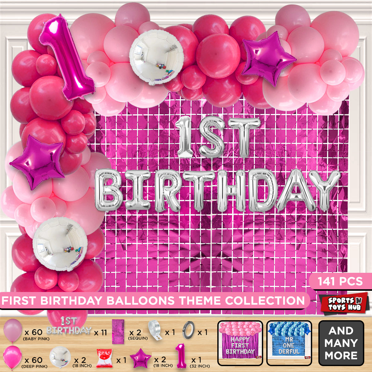 1st Birthday Foil Letter Arch Theme - Pink