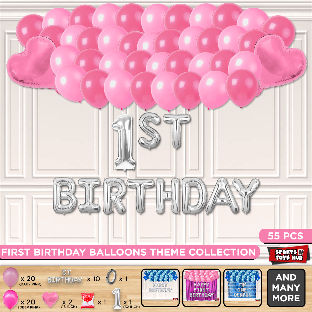 1ST Birthday Foil Letter Theme Without Curtain - Pink