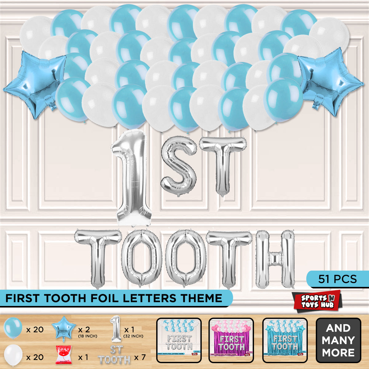 1st Tooth Foil Letters Theme Without Curtain - Blue