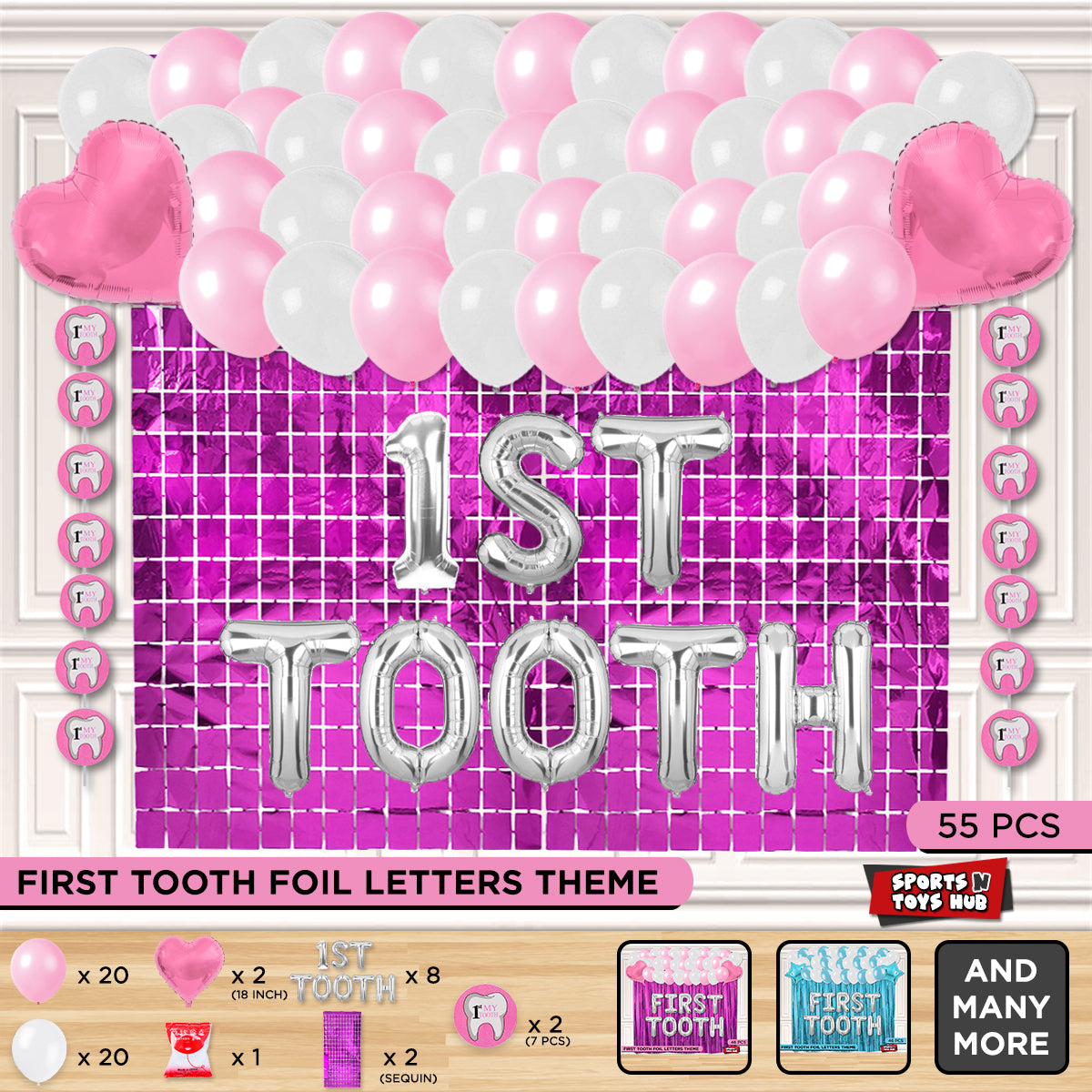 1st Tooth Foil Letters Theme With Rectangle Curtain