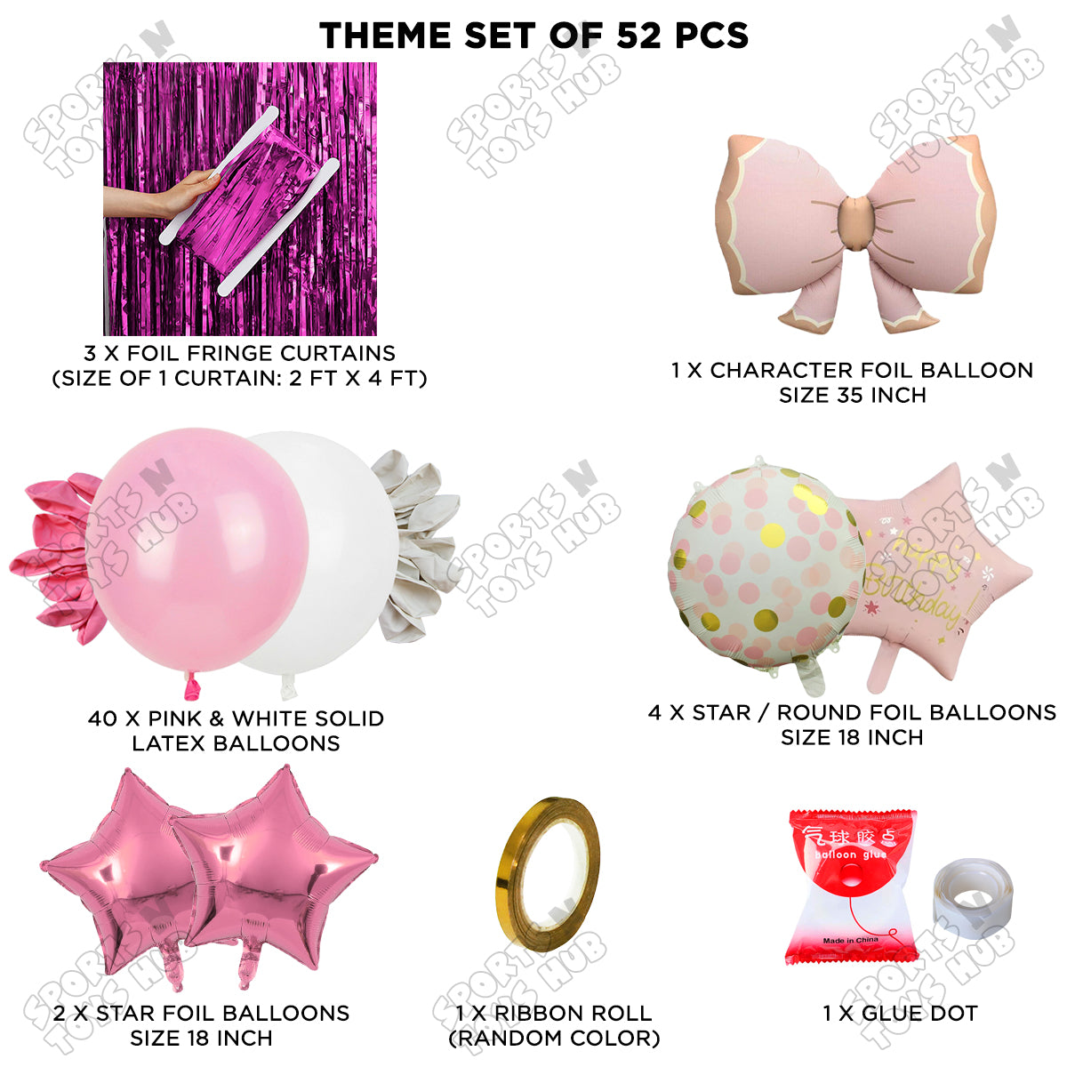 Matte Pink Color Bow Foil Balloon Theme Decoration Set